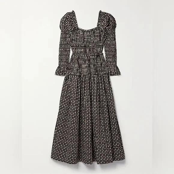 Doen NWT Bellamy shirred printed organic cotton-poplin maxi dress - Picture 1 of 5